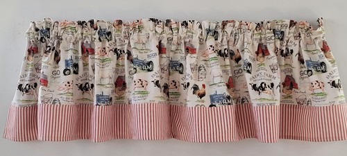 Farmhouse Valance Curtain with Red Ticking Stripe Trimming ( 41" W x 15.5" L) - 第 5/9 張圖片