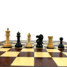 4.1/4” Inch Ebony & Boxwood Weighted Staunton Chess Set with 24ct Gold Detail