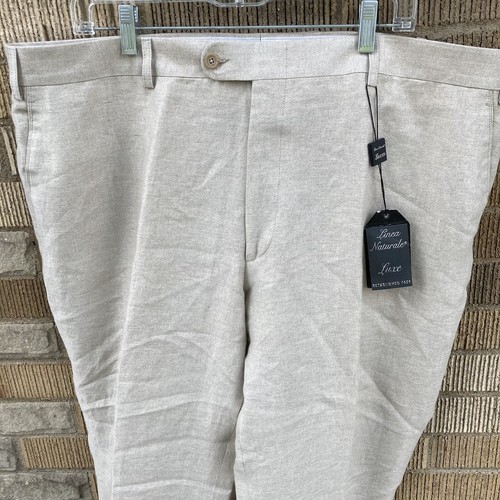 Linea Naturale Luxe Pants 100% Linen Made Italy NWT Men's 42 42R Beige Unhemmed