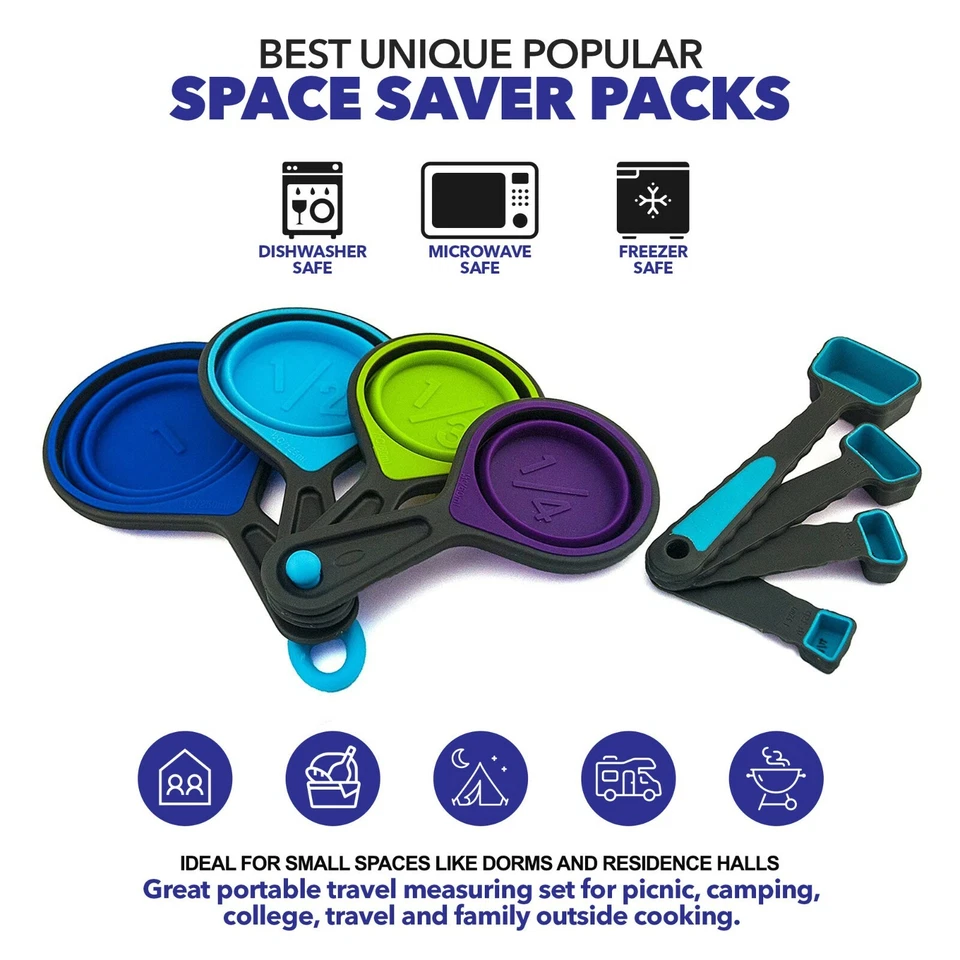 Collapsible Silicone Measuring Cups & Measuring Spoons Baking Safe 8-Piece - NEW - Image 4 of 4