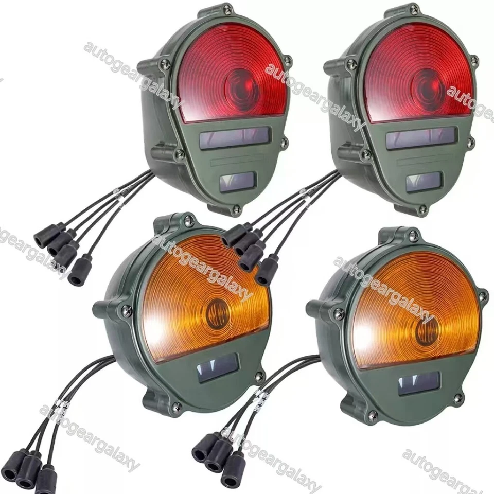 2 luces delanteras compuestas ámbar, 2 luces traseras rojas para Willys Jeep, Humvee, M35, M809 Foto 4 de 4