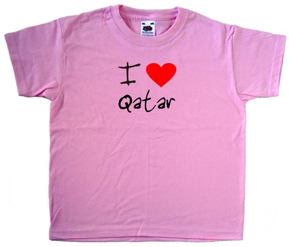 TEETREEDESIGNS I Love Heart Qatar Pink Kids T-Shirt