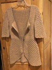 Boho Handmade Knit Mini Dress Beige Women’s Zip Front