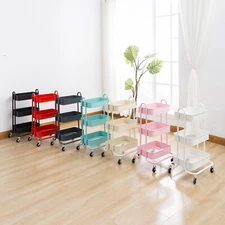 3-Tier Kitchen Trolley Cart Utility Rack Storage Organization w/ Handle & Wheels