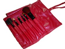 Red 6 pcs Makeup Brush Case pouch Synthetic Fiber Carry Easy Beauty new