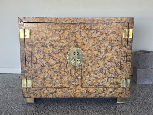 Henredon Chinoiserie faux tortoise shell cabinet sideboard nightstand brass MCM