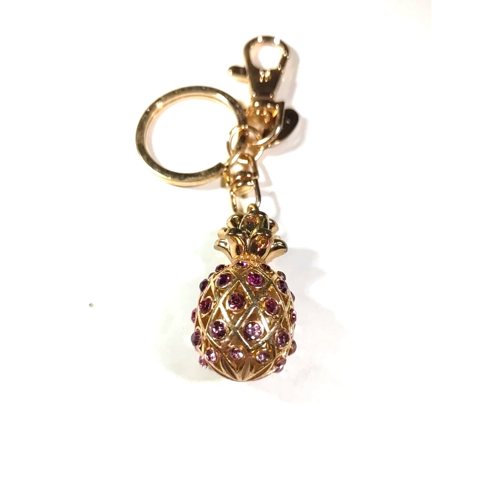 Aloha Piña Púrpura Estrás Llavero Cartera Clip de Equipaje Verde Tono Dorado Foto 3 de 4