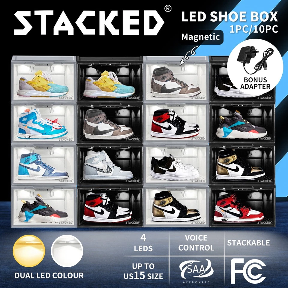 Stacked Premium Sneaker Display Case Led Shoe Boxes Voice Control Anti-oxidation