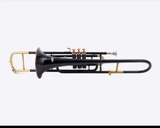 QUEENBRASS Valve Trombone in Bb Black Gold Brass with Case and Mouthpiece