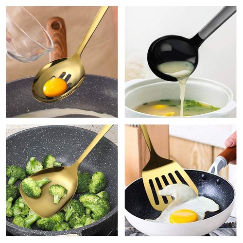 Juego de utensilios de cocina de acero inoxidable de 8 piezas de oro rosa antiadherente para cocinar Utenis... - Imagen 2 de 6