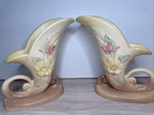 Hull Pottery USA 9-8 Cornucopia Vase Pair Matte Pastel Floral