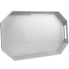 Silver Plastic Serving Tray for Ottoman, Coffee Table, Octagon Decorative Tra...