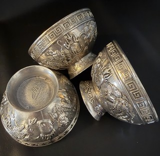 Antique China Dynasty Tibetan silver dragon Offering Bowl RARE Price For 1 Bowl