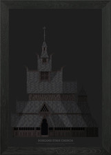 Borgund Stabkirche Illustration gerahmt Wandbild Poster Leinwanddruck Bild