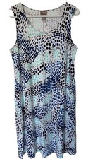Chico's Dress Size 2 Women Blue White Stretch Sleeveless Spring Beach Lg New
