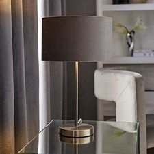 Brushed Chrome Table Lamp Metal Stem Velvet Lampshade Bedside Living Room Light