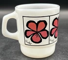 Vintage Mid Century Fire King Stackable Coffee Mug Violet Flower - Made in USA