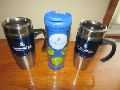 Drug Rep Pharma Lot 3 Cymbalta Tumbler Travel Mug Cups