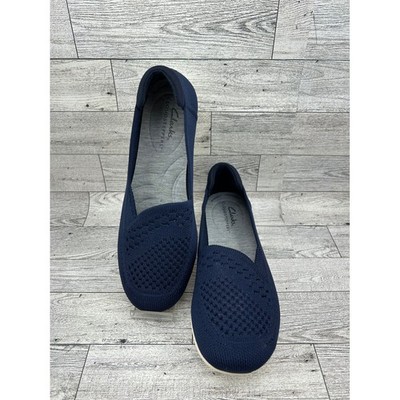 Clarks Cloudsteppers Carly Star Navy Blue Knit Slip On Loafer Flats Women US 6
