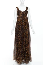 ALEXANDER MCQUEEN 2011 100% silk leopard print corseted long gown IT40 S