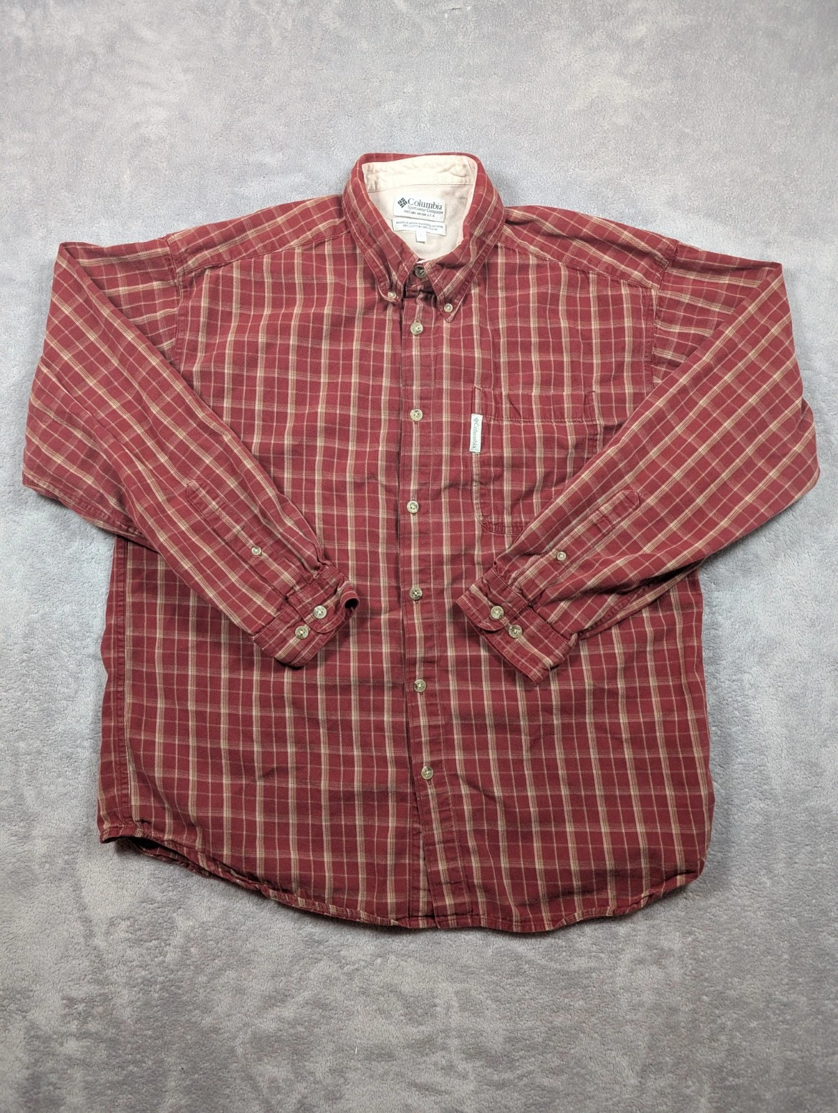 Columbia Button Up Shirt Mens Large Red Plaid Outdoor Hiking Cabin Logging