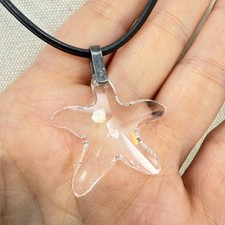 Clear Crystal Starfish Pendant Necklace Cord Sterling Silver Clasp 925