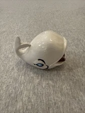 Vintage Ceramic Whale Ashtray White Painted Eyes Open Mouth 4" X 2"