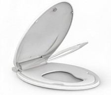 Elongated Toilet Seat with Built In Toddler Seat Soft Close Quick Release 19in
