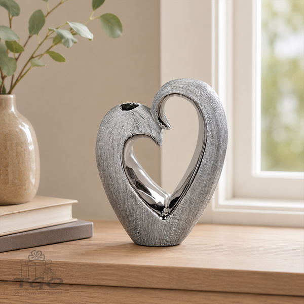 Formano Tischdeko Vase Skulptur Herz Aus Keramik Grau Silber 13Cm-722799-image