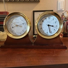 Weems & Plath Brass Admiral Time Clock & Atlantis Barometer W/Stand