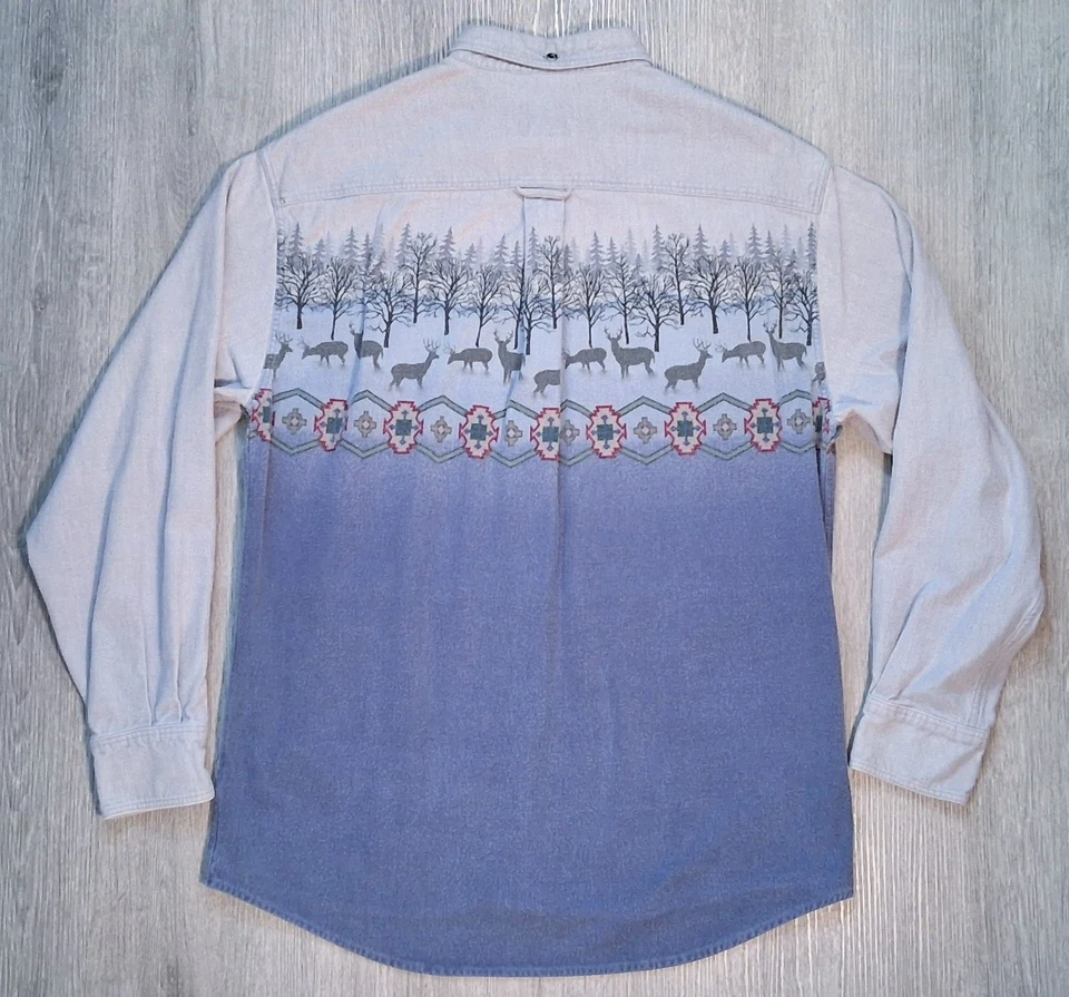 Vintage Cabela’s Aztec Flannel Shirt Men’s Medium Deer Western Chamois Nature - Image 2 of 4