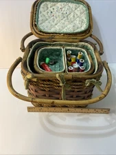 Vintage Wicker Sewing Basket With Lift Out Tray