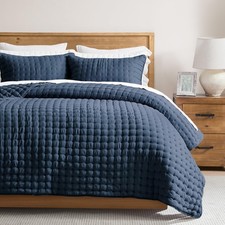Navy Blue King Size Quilt Bedding Sets with Pillow Shams, Lightweight Soft Be...