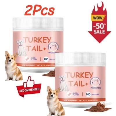 2X Turkey Tail Mushroom For Dogs Organic Mushroom Powder  Probiotic Supplement 