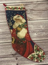 Handmade  Lined Needlepoint Santa Claus Christmas Stocking with Velvet Backing