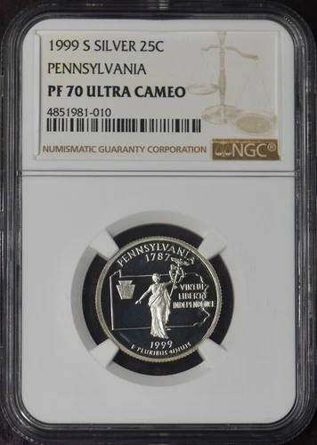 1999-S Pennsylvania Silver State Quarter - NGC PF70 Ultra Cameo - ✪COINGIANTS✪
