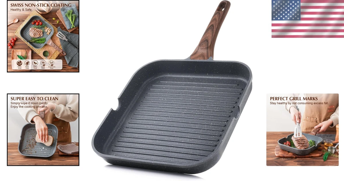 Cocina sin esfuerzo con sartén antiadherente para parrilla de 11 pulgadas - apta para todas las estufas