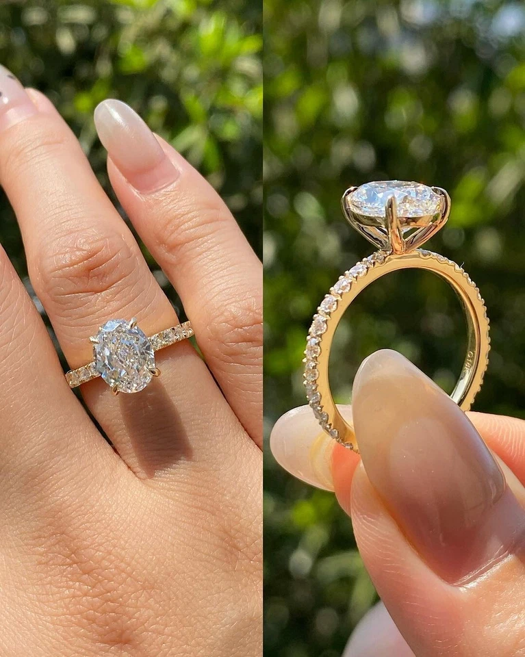 2Ct Oval Cut Moissanite Solitaire Engagement Wedding Ring 14K Yellow Gold Plated - Image 4 of 4