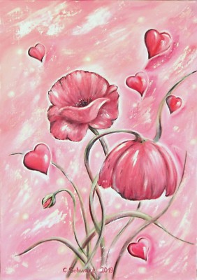 VALENTINES DAY 50cmx70cm, Kunst Bild Mohn Blumen Blüte gemalt Christiane Schwarz