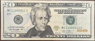 $20 BILL TRUE BINARY RADAR PALINDROME QUAD DOUBLE BOOKEND FANCY SERIAL NUMBER