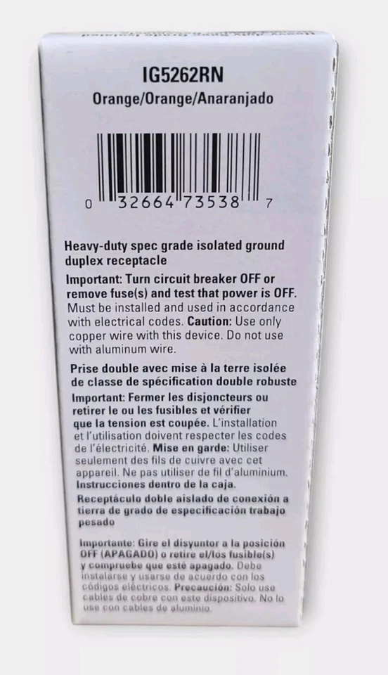 Lote de 10 RECEPTÁCULOS DÚPLEX A TIERRA AISLADOS EATON ARROW HART IG5262RN 15A 125V Foto 4 de 4