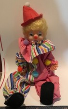 1950's Vintage Smiling Colorful Clown w/ Cotton Cloth outfit, blonde hair w/ Hat