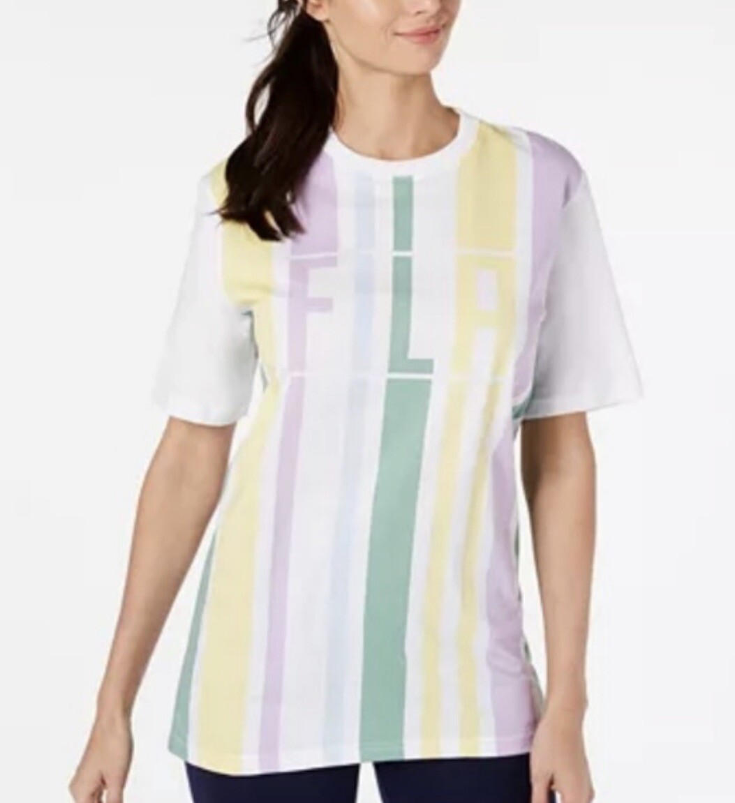 Maglietta a righe FILA Unisex Dulcie cotone bianco pastello tempo libero atletico medio
