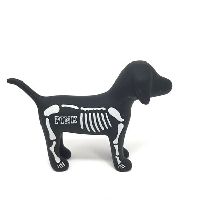 Victoria's Secret Pink SCHWARZES SKELETT Hund Welpe Vinyl Figur Halloween schwarz gebraucht, in einwandfreiem Zustand