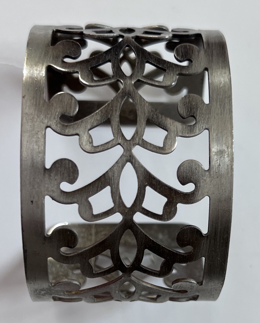 Boho Silver Tone Open Metal Cutout Wide Cuff Bracelet 3” Costume Jewelry-image