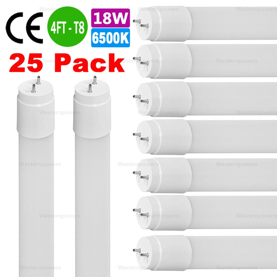 25-Pack 4FT T8 LED Tube Light Fluorescent Replacment Daylight Milky Cover 6500K