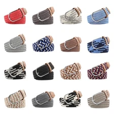 Men Women Elastic Canvas Fabric Striped Braided Belt Stretchy Woven Jeans Belt 