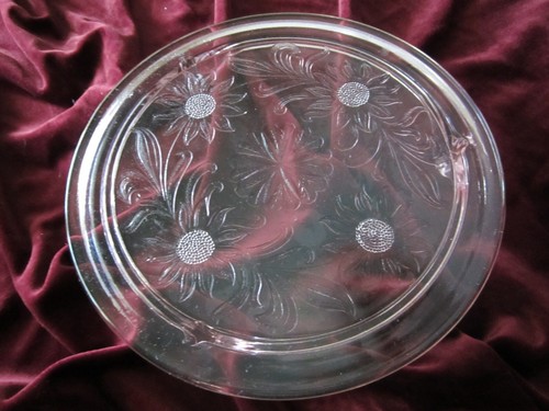 Jeannette Sunflower Pink Depression Glass Cake Plate 10" footed