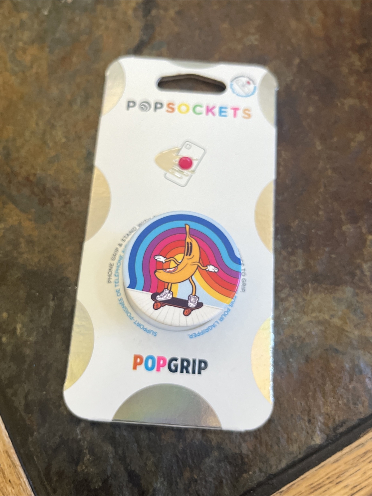 Colorful Retro Banana Skateboard PopSocket Phone Grip & Stand Holder-image