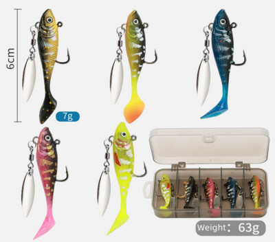 5Pc 6cm/7g Fishing Jigs Soft Plastic Lures Blade Fishing Hook Bass Trout Walleye